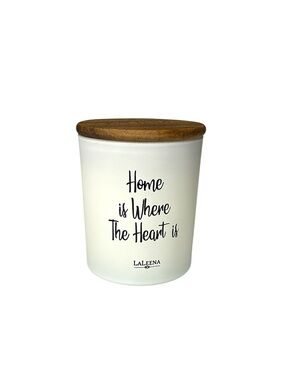 Laleena 'Home is Where The Heart Is' White Ceramic Candle Jar with Wood Lid